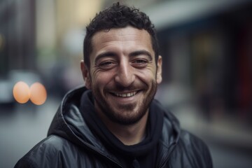 Obraz premium Portrait of a handsome young man smiling in the city streets.