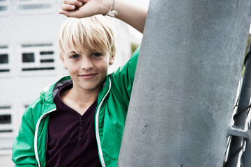 Portrait of Boy Looking at Camera, Mannheim, Baden-Wurttemberg, Germany