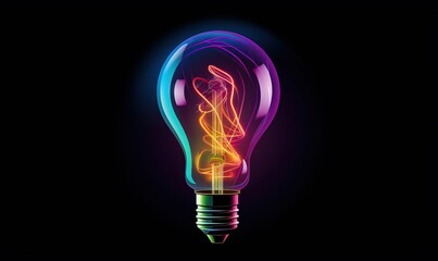  a colorful light bulb with a black background and a black background.  generative ai