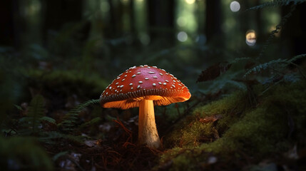 magic mushroom glowing in forest Generative AI