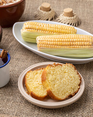 Typical brazilian june festival food over jute fabric. Festa junina