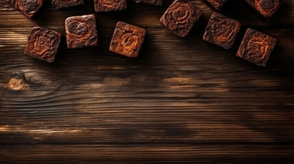 Fototapeta na wymiar minimalistic Background with brownies and cake, top view, free Copy space, mock-up