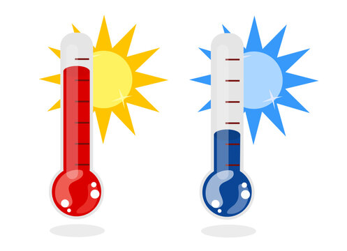 Cold and hot icon vector. Temperature illustration sign. Thermometer symbol. Set of heat logos