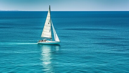 How a Majestic White Sailboat Glides Through the Sparkling Waters of the Sea 