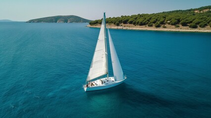 Obraz premium How a Majestic White Sailboat Glides Through the Sparkling Waters of the Sea 