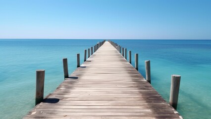 Naklejka premium The Endless Horizon: A Majestic View of the Sea from the White Boardwalk Pier