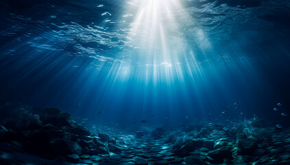 Underwater light beam background with rays of the sun. Generative Ai.