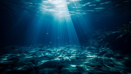 Underwater light beam background with rays of the sun. Generative Ai.