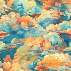 Fototapeta na wymiar Seamless pattern of magnificent and realistic calming clouds, in beautiful colors that are welcoming, sunny, and bright. AI generation