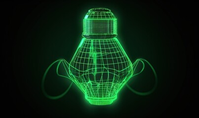  a green glowing object with a black background and a black background.  generative ai