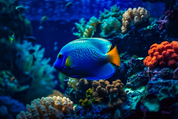 Naklejka na ściany i meble Life of the underwater world. Colorful tropical fish. AI Generated