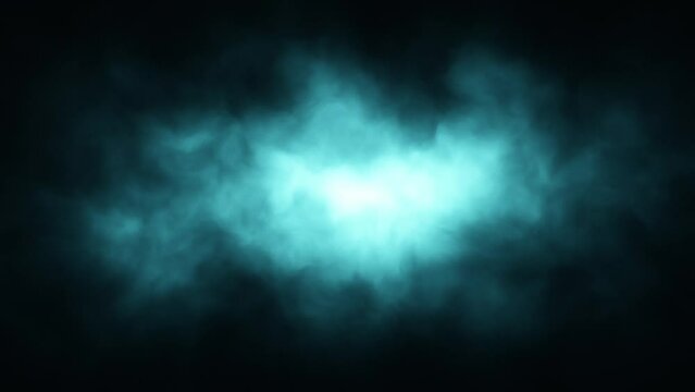 Turquoise black fog with mystical light loop animation background.