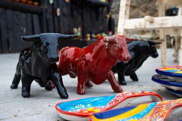 close-up of the figures of some bulls