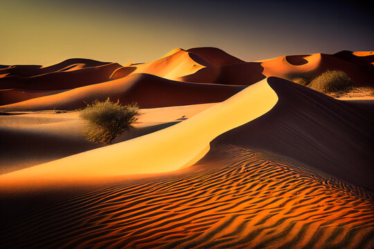 Serene Desert Sand Dunes.  Generative AI.
