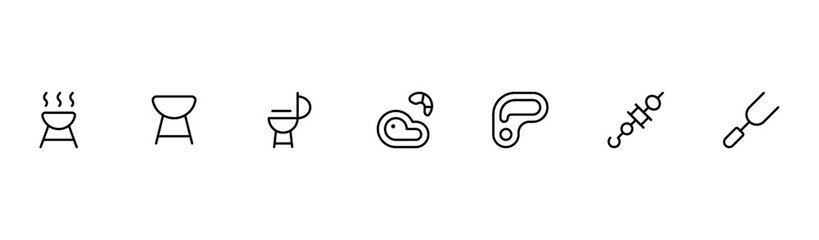 barbeque bbq element icon vector set design with Editable Stroke. Line, Solid, Flat Line, thin style and Suitable for Web Page, Mobile App, UI, UX design.