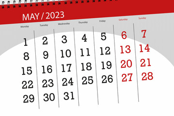 Calendar 2023, deadline, day, month, page, organizer, date, May