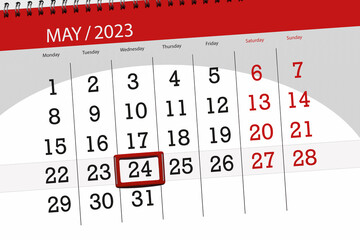 Calendar 2023, deadline, day, month, page, organizer, date, May, wednesday, number 24