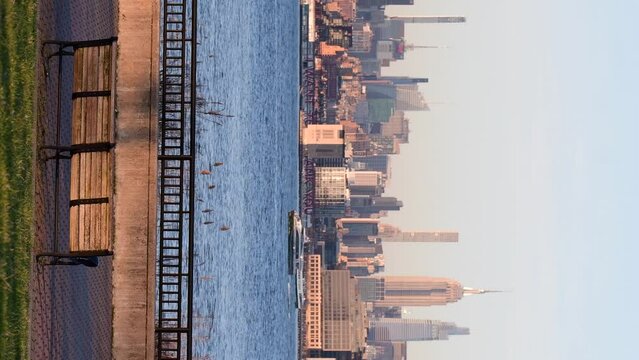 Vertical 4k resolution video of Manhattan skyline travel tourist destination 