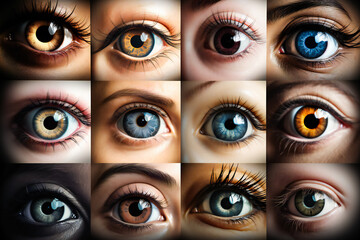set of  real eyes closeup. AI Generated