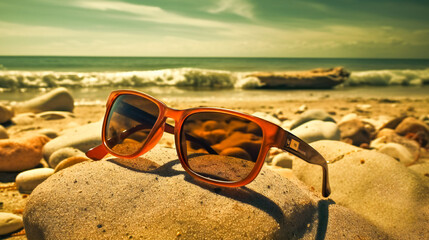 sunglasses on the beach. Generative AI