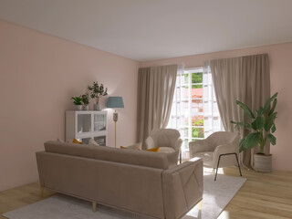 Living room interior, 3d render, 3d illustration