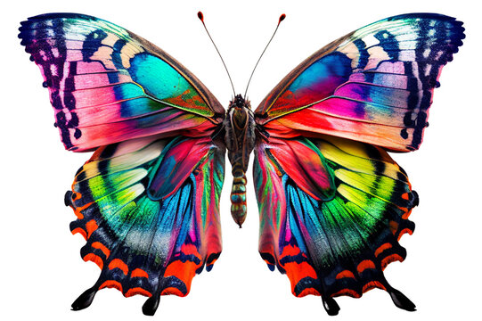 Fototapeta Rainbow-colored artistic butterfly isolated on a white background 