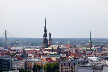 Fototapeta na wymiar Aerial view of the Church of Saint Peter in Riga