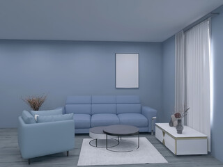 Living room interior, 3d render, 3d illustration