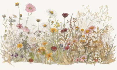  a painting of a field of wildflowers and daisies.  generative ai