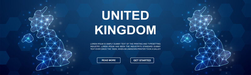 United Kingdom polygonal promotion banner. Horizontal low poly poster illustration. Great Britain template illustration concept.
