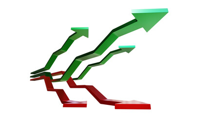 Arrows for infographics. Pointer for data visualization. Arrows graph. Template for economic banner. Red and green arrows. Indicated for fluctuating quotes. Preparation for infographics. 3d image