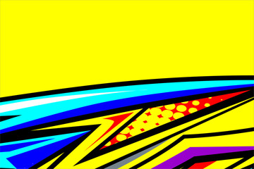 Design vector racing background with a unique and cool line pattern. With a bright color combination on a yellow background. Perfect for your wrapping designs