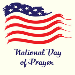 Text National Day of Prayer, the flag of the United States of America, and white background.