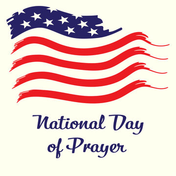 Text National Day of Prayer, the flag of the United States of America, and white background.
