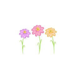 best friend trio of flowers illustrated with smiling face on a trasnparent background. isolated bunch of flower friends smiling