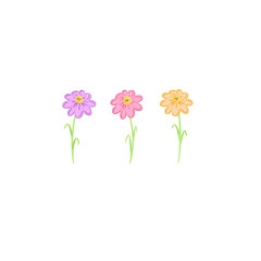 trio of hand drawn illustrated flowers isolated on a transparent background. happy smiling bunch of friend flowers 