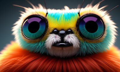 Fototapeta premium Shaggy hairy woolen cute spider, created with the help of artificial intelligence, AI generative.