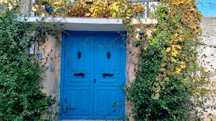 Obraz na płótnie Canvas Blue entrance door of the vintage house