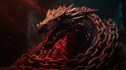 The red dragon of revelation bound with chains for 1000 years - the dragon a bible symbol for the devil - book of revelation