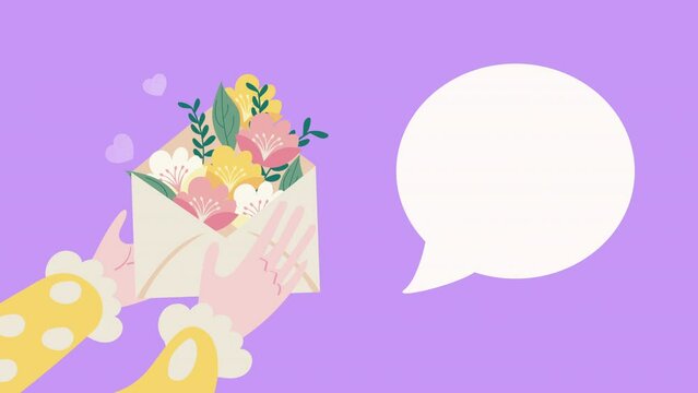 flowers in envelope mail animation