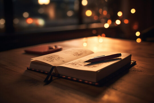 A picture of a book with a blank notebook and a pencil, inspiring creativity, bokeh, World Book Day Generative AI