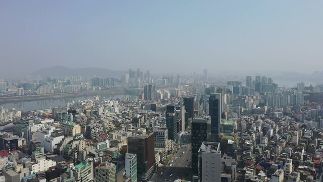Drone View of Seoul city in South Korea, Gangnam City