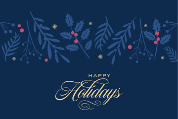Dark Blue Purple Horizontal Script Happy Holidays Vector Illustration 1