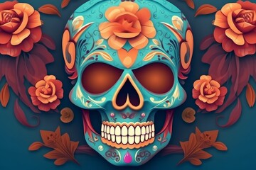 Vibrant Mexican Day of the Dead Pattern, Generative AI
