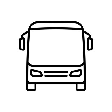 Bus icon. Black contour linear silhouette. Front view. Vector simple flat graphic illustration. Isolated object on a white background. Isolate.