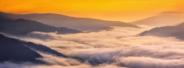summer nature scenery, scenic sunset view in the mountains	