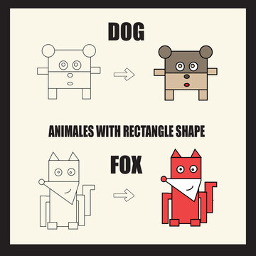 DOG AND FOX ANIMALES illustration  WITH RECTANGLE SHAPE, NIMALES illustration  