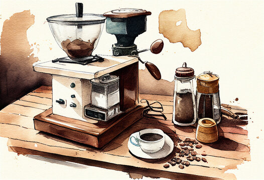 Watercolor Style Coffee Shop Tools - Generative AI