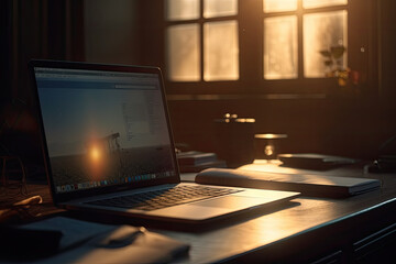 notebook on a desk as homeoffice scene created with Generative AI technology