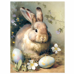 really cute vintage easter bunny postcard, created with AI